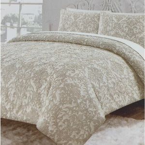 RACHEL ZOE MATELASSE FULL/QUEEN DUVET COVER+SHAMS SET - TAN/BEIGE - 3PC SET- NEW